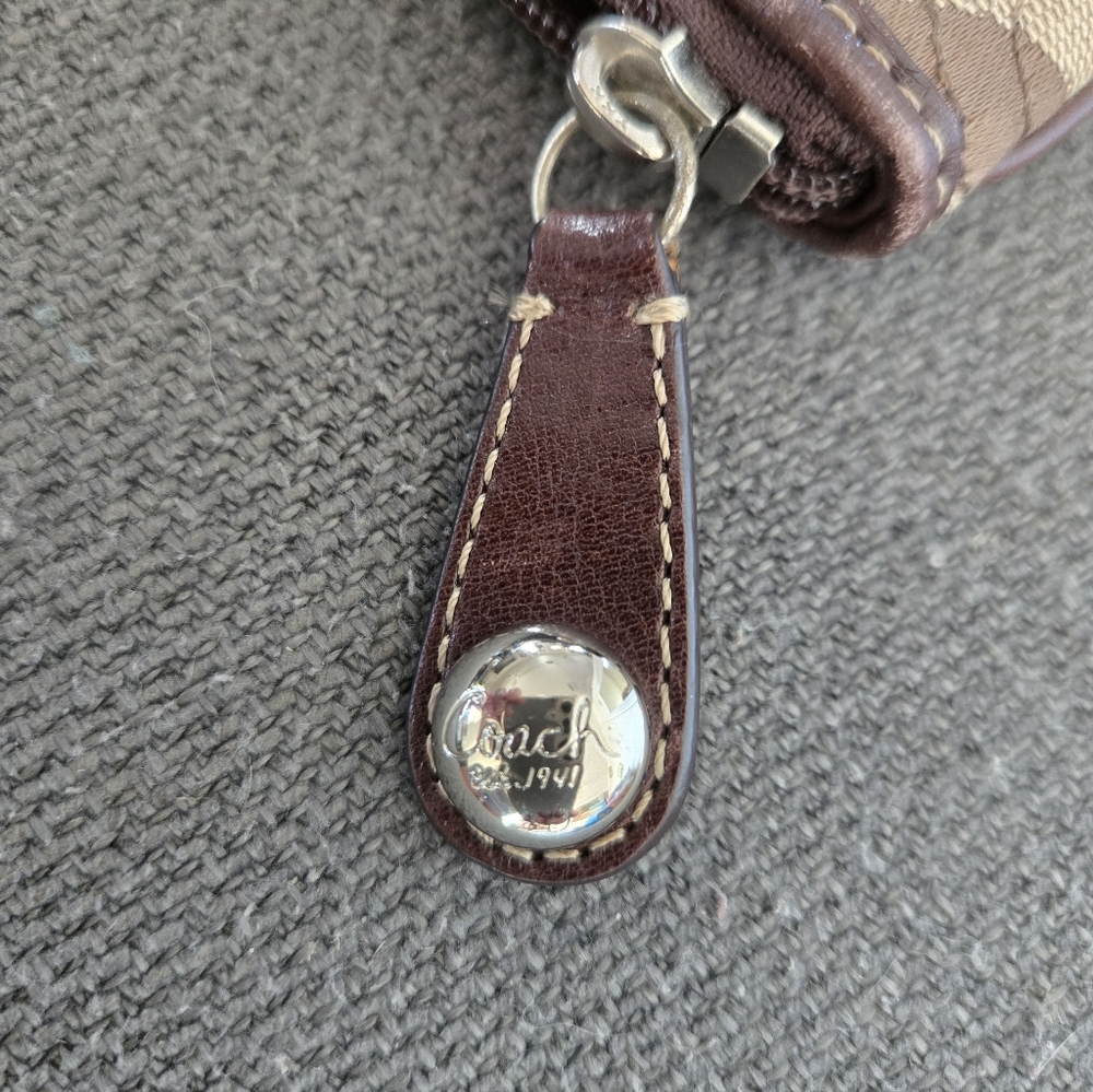 Coach Signature Brown and Tan Wristlet